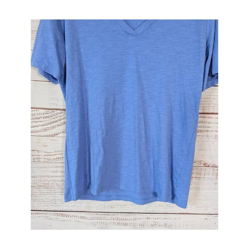 Banana Republic Malibu Shirt Women Size S Blue Short Sleeve V-Neck Cotton Modal